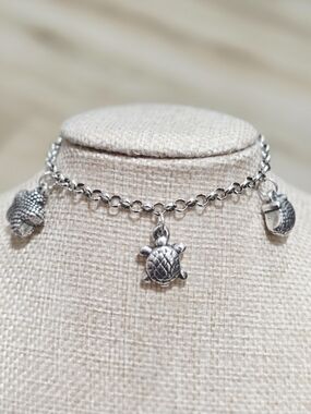 Silver Turtle/Beach Theme Charm Bracelet- Women Jewelry